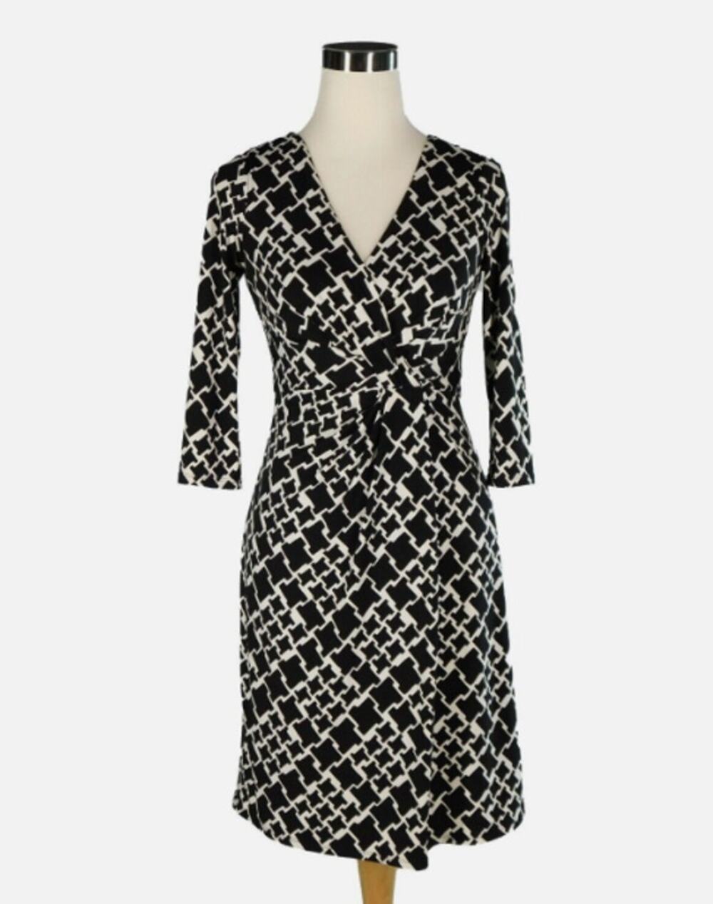 WHITE HOUSE BLACK MARKET Black & White Surplice Faux Wrap Dress // 2